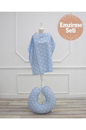 Bebek Emzirme Önlüğü Ve Yastık 2' Li Set, Yıldız Seri Mavi ZG921