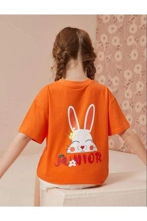 Çocuk Kız Tavşan Baskılı Oversize T-shirt