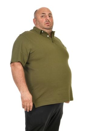 Erkek Açık Haki Yeşil Süper Battal Gömlek Yaka Pike T-shirt