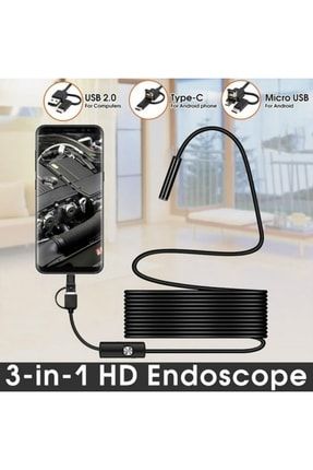 Endoskop 3 In 1 Yılan Kamera Usb Micro Usb Type-c 5m Sert Kablo
