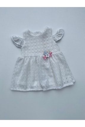 Beyaz Güpürlü Kız Bebek Elbise