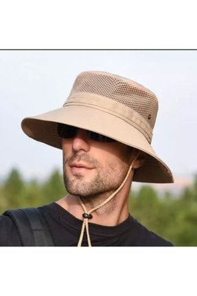 Snap Düğmeli Yürüyüş Ve Avcılık Panama Şapkası ( Fileli) ( Unisex ) ( Bej )