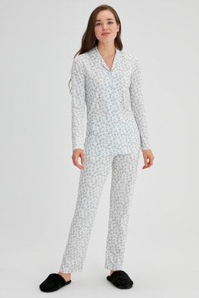 dagi ekru kadin pamuk citir cicek gomlek pijama takimi fiyati yorumlari trendyol