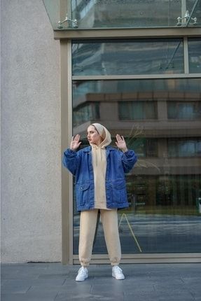 Kadın Oversize Balon Kol Kot Ceket