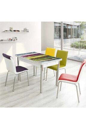Baysam Acilir Cam Masa Mutfak Masa Takimi Renkli Ahsap Desenli 4 Sandalyeli Fiyati Yorumlari Trendyol