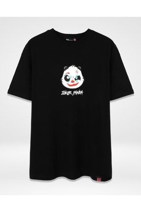Sekizbiralt Joker Panda S rt Bask l Siyah Oversize Unisex Tshirt