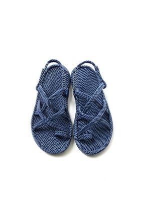 Mavi Hasır El Yapımı Halat Sandalet
