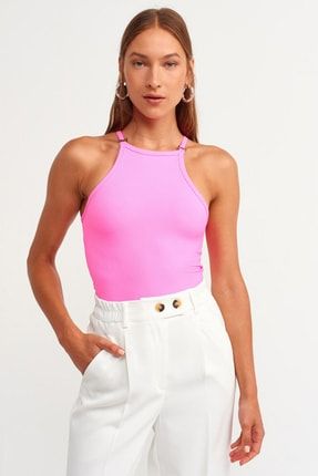 Dilvin Neon Pembe Aksesuarl Crop Top Bustiyer Fiyat Yorumlar Trendyol