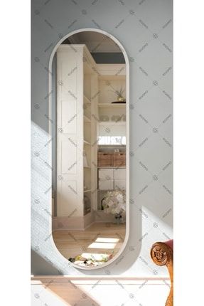 Beyaz Oval Dekoratif Boy Aynası 150x50