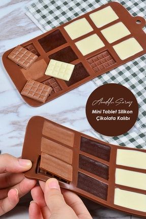 Pratik 12'li Mini Tablet Silikon Çikolata Kalıbı | Tablet Çikolata Kalıbı 12’li Kare Çikolata Kalıbı