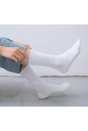 6’lı Düz Beyaz Fitilli Tenis Boy Çorap