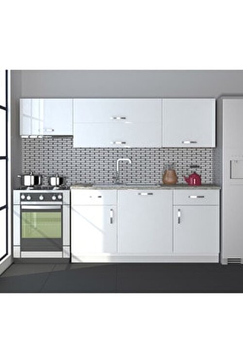 decoraktiv hazir mutfak dolabi prestij 220 cm parlak beyaz tezgah dahil fiyati yorumlari trendyol