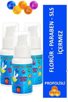 Propolis Ve Doğal Çilek Aromalı Vitaminli Çocuk Diş Macunu 50 Ml* 3 Adet