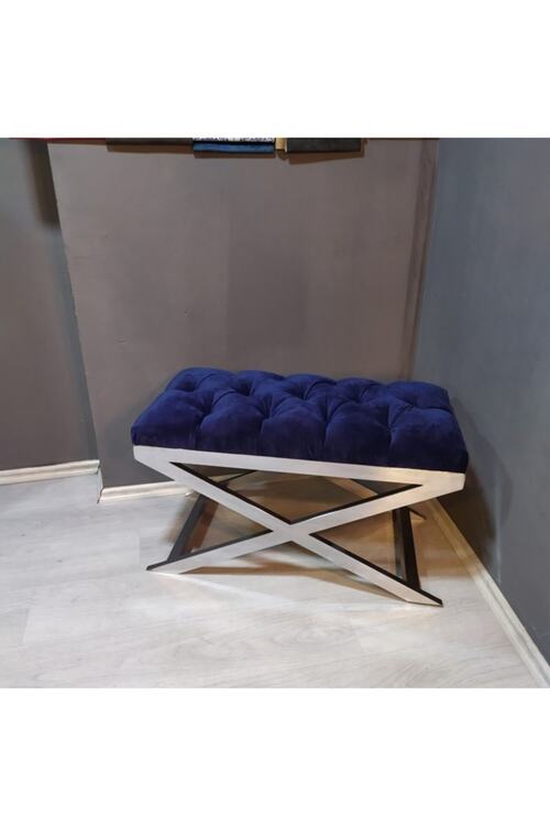 Metal Dekor Ankara Krom Renk Capraz Metal Ayakli Capitoneli Bench Ve Puf Lacivert Renk Kumasli Fiyati Yorumlari Trendyol