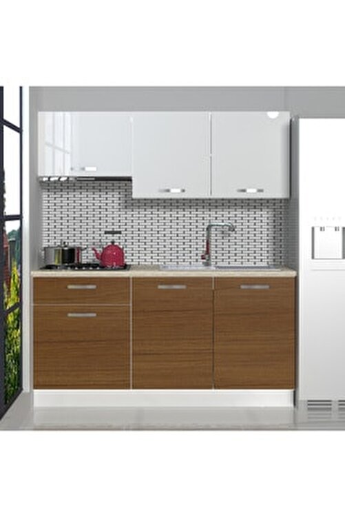 decoraktiv hazir mutfak dolabi naturel 160 cm ceviz parlak beyaz tezgah dahil fiyati yorumlari trendyol
