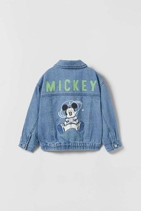 Çocuk Disney Mavi Mickey Mouse Denim Kot Ceket