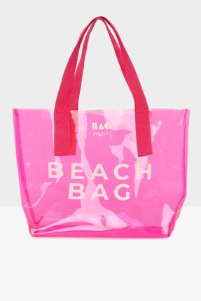 Fuşya Kadın Beach Bag Baskılı Şeffaf Plaj Çantası M000007257