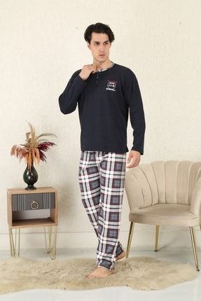 %100 Pamuklu Süprem Ekoseli Erkek Pijama Takım 2105