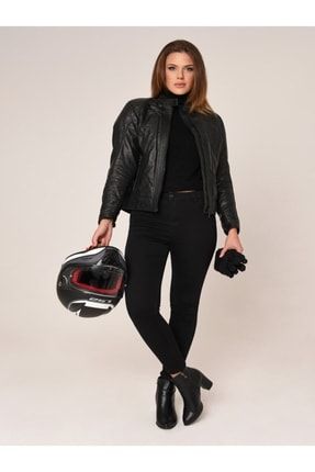 Moto Deri Kadın Motosiklet Mont Siyah