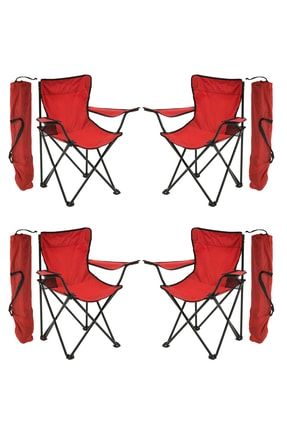 4'lü Rejisör Kamp Sandalyesi Piknik Sandalyesi Katlanır Sandalye Taşıma Çantalı -kırmızı