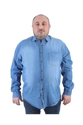 Büyük Beden Gömlek Kot Uzun Kol Mavi 22311