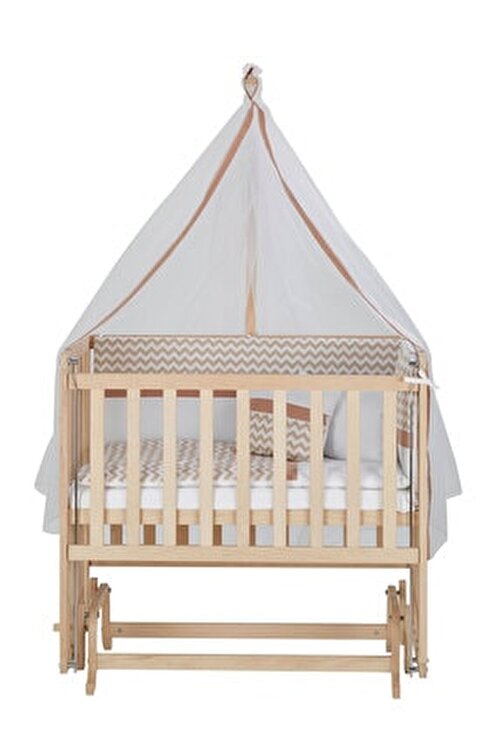 50x90 Naturel Boyasız 4 Kademeli Beşik Kahve Zikzak Uyku Seti - Baby Tech
