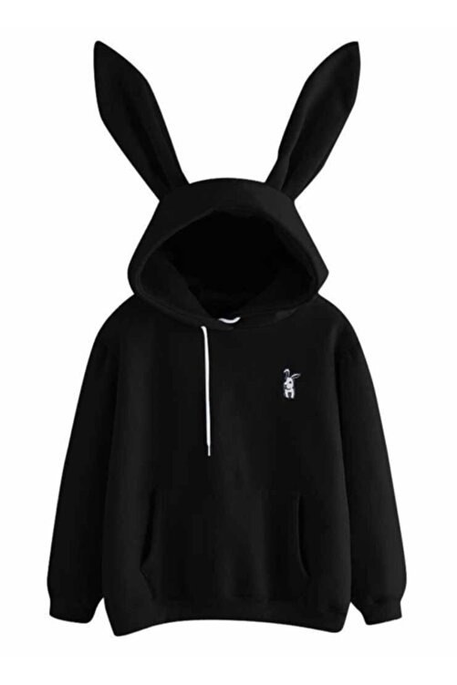 Gezmoni Kadin Siyah Tavsan Kulak Sweatshirt Fiyati Yorumlari Trendyol