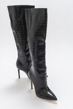 Navy Siyah Baskılı Kadın Topuklu Çizme