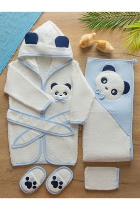 Sevimli Panda Erkek Bebek Bornoz Takımı Yeni Sezon