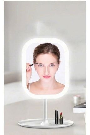 3 Renk Ledli Taşınabilir Masaüstü Şarjlı Işıklı Makyaj Aynası 90 Derece Açı Dikdörtgen Beyaz Ledli