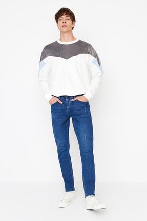 Lacivert Erkek Tırmık Destroylu Slim Fit Jeans TMNSS21JE0067