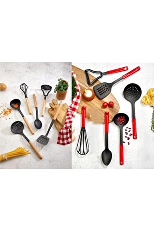 12 Parça Çizmez Isıya Dayanıklı Set Ahşap Saplı Kaşık,kepçe,spatula,çırpıcı,kevgir,ezici