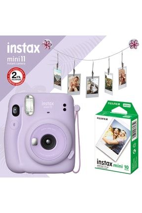 Instax Mini 11 Lila Fotoğraf Makinesi Ve Çiçek Kıskaçlı Hediye Seti