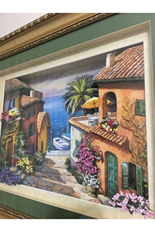 Orijinal Bodrum Evleri Tasarım Kağıt Rölyef & Çift Paspartu Çevçeveli Tablo