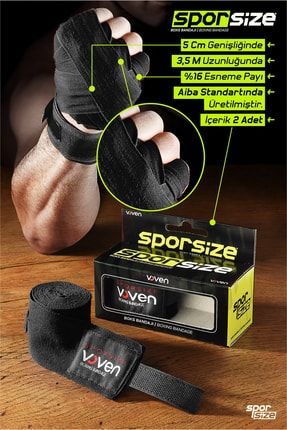 Voven Boxing Muay Thai Bandage Black Boks Bandajı Muay Thai Bandajı El Sargısı Siyah 3,5 Metre