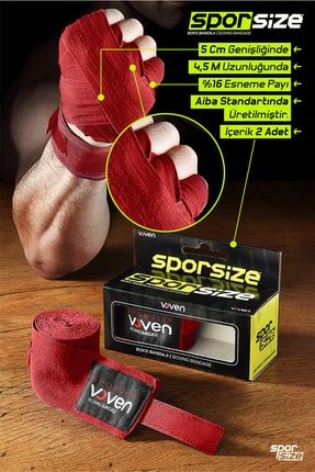 Voven Boxing Muay Thai Bandage Kırmızı Boks Bandajı Muay Thai Bandajı El Sargısı Kırmızı 4,5 Metre