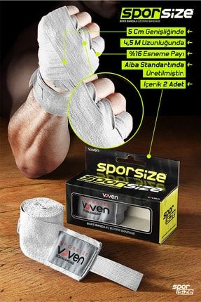 Voven Boxing Muay Thai Bandage White Boks Bandajı Muay Thai Bandajı El Sargısı Beyaz 4,5 Metre