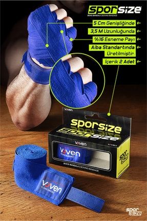 Voven Boxing Muay Thai Bandage Blue Boks Bandajı Muay Thai Bandajı El Sargısı Mavi 3,5 Metre
