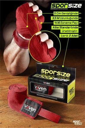 Voven Boxing Muay Thai Bandage Red Boks Bandajı Muay Thai Bandajı El Sargısı Kırmızı 3,5 Metre