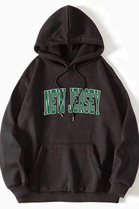 Unisex New Jersey Şardonlu Kapüşonlu Oversize Sweatshirt