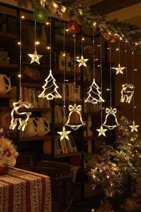 Yeni Yıl Çam Ağacı Geyik Çan Temalı Işık Zinciri Yılbaşı Noel Perde Led Işık Süslemesi PRA-7594197-1683