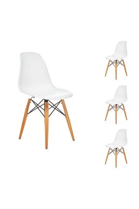 Beyaz Eames Sandalye Natural Ahşap Ayaklı | 4 Adet