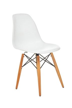 Beyaz Eames Sandalye - Natural Ahşap Ayaklı