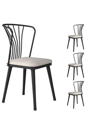 Rani Jb104 Metal Sandalye 4'lü Mutfak Yemek Masası Sandalyesi Krem