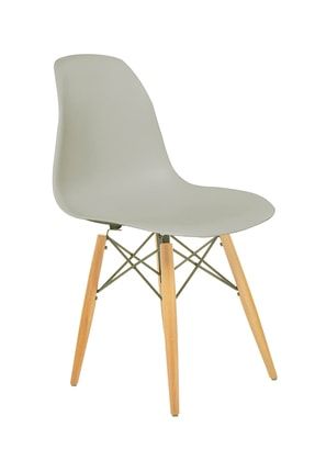 Gri Eames Sandalye - Natural Ahşap Ayaklı