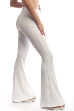 Kadın Yüksel Bel ispanyol Paça Pantolon - Beyaz