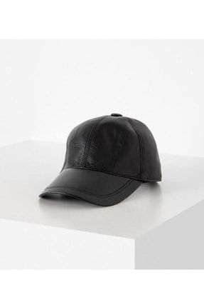 Hakiki Deri Unisex Siyah Deri Cap Ayarlanabilir Şapka