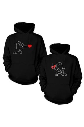 Hadouken Love Sevgili Kombini Siyah Kapüşonlu Sweatshirt