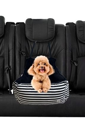 Taşınabilir Köpek Oto Koltuğu Araba Yatağı 50x50cm Siyah Beyaz Çizgili