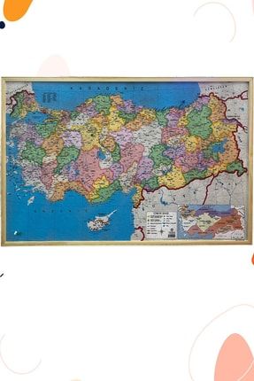 Mantar Pano Türkiye Haritası Ahşap Çerçeveli 60x90 Cm +iğneli ASİL332